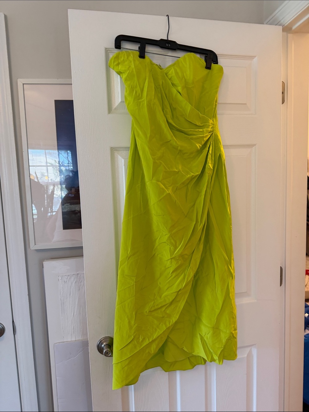 Strapless Lime Green Ruched Cocktail Dress